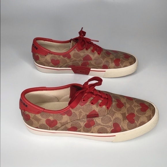 COACH Lowline Signature Lace-up Sneakers in Red Apple Hearts. - Picture 8 of 10